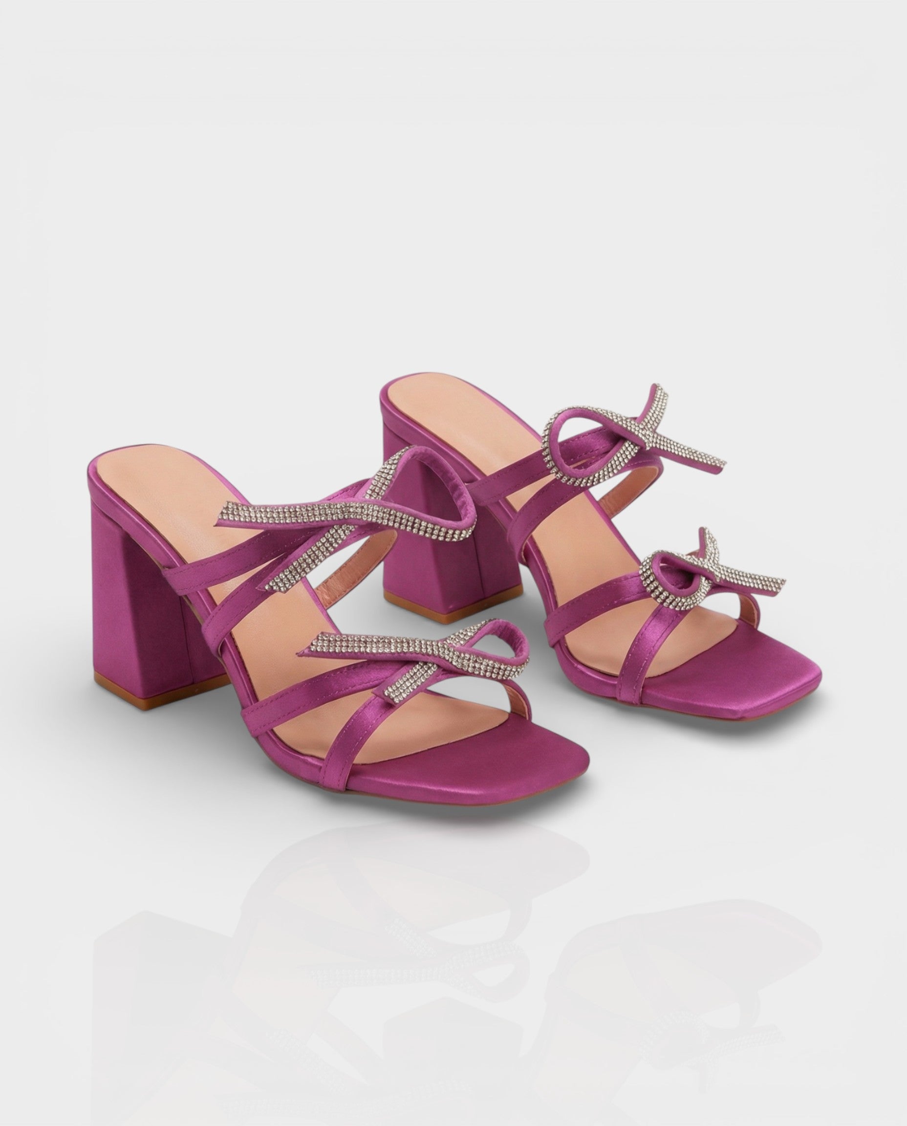 MICHIKO | Strappy Rhinestone Bow Block Heel Sandals