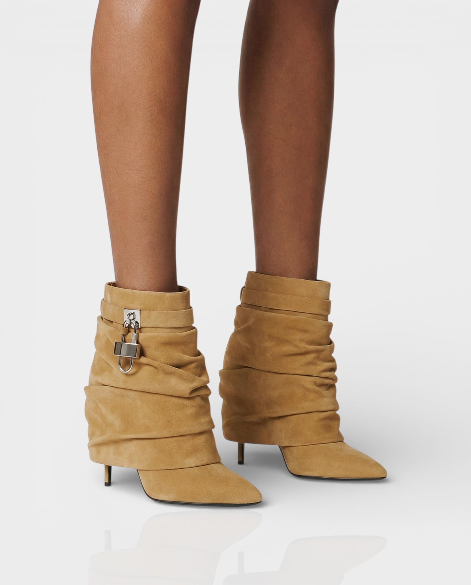 HALINA | Padlock Slouch Stiletto Ankle Boots