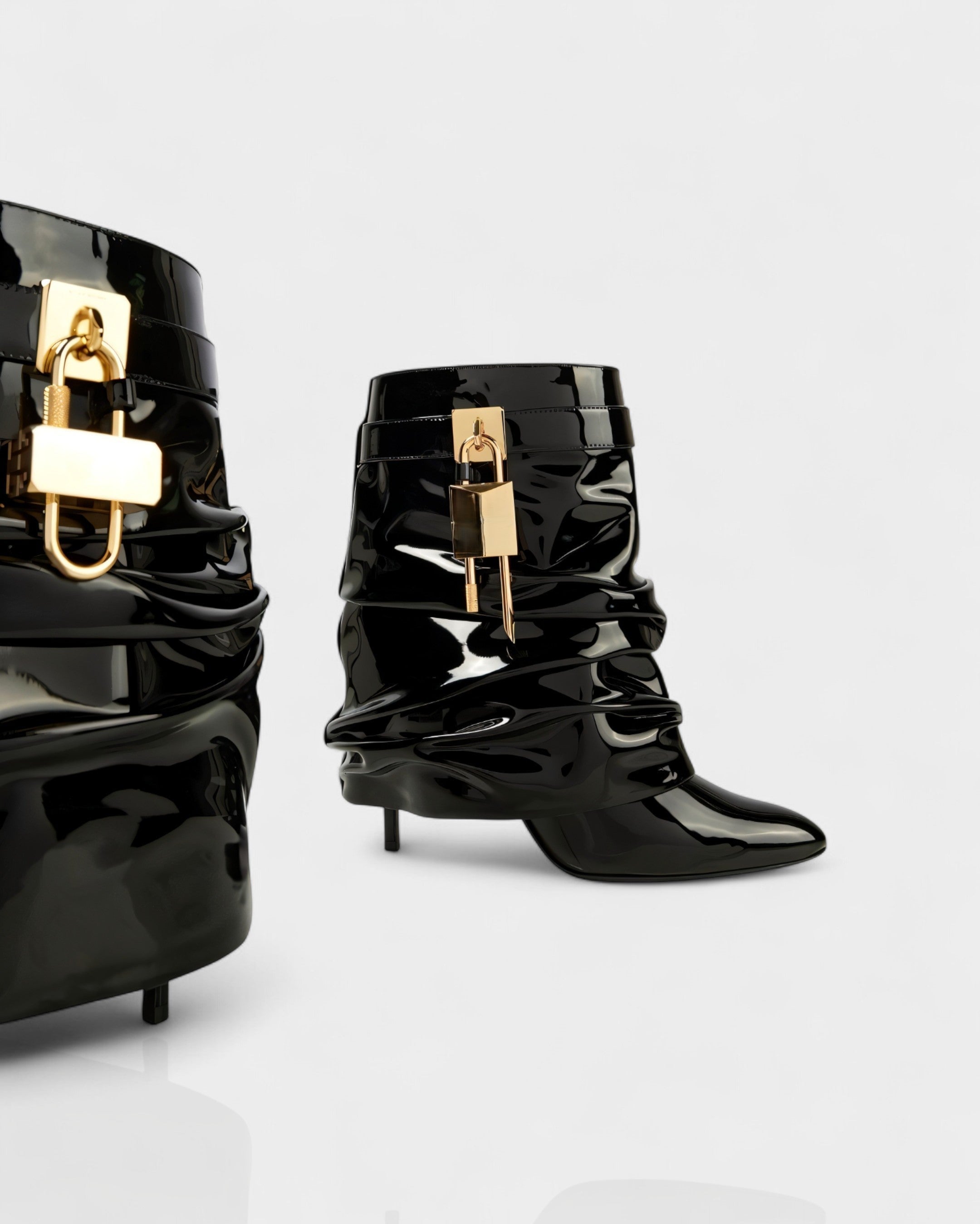 HALINA | Padlock Slouch Stiletto Ankle Boots