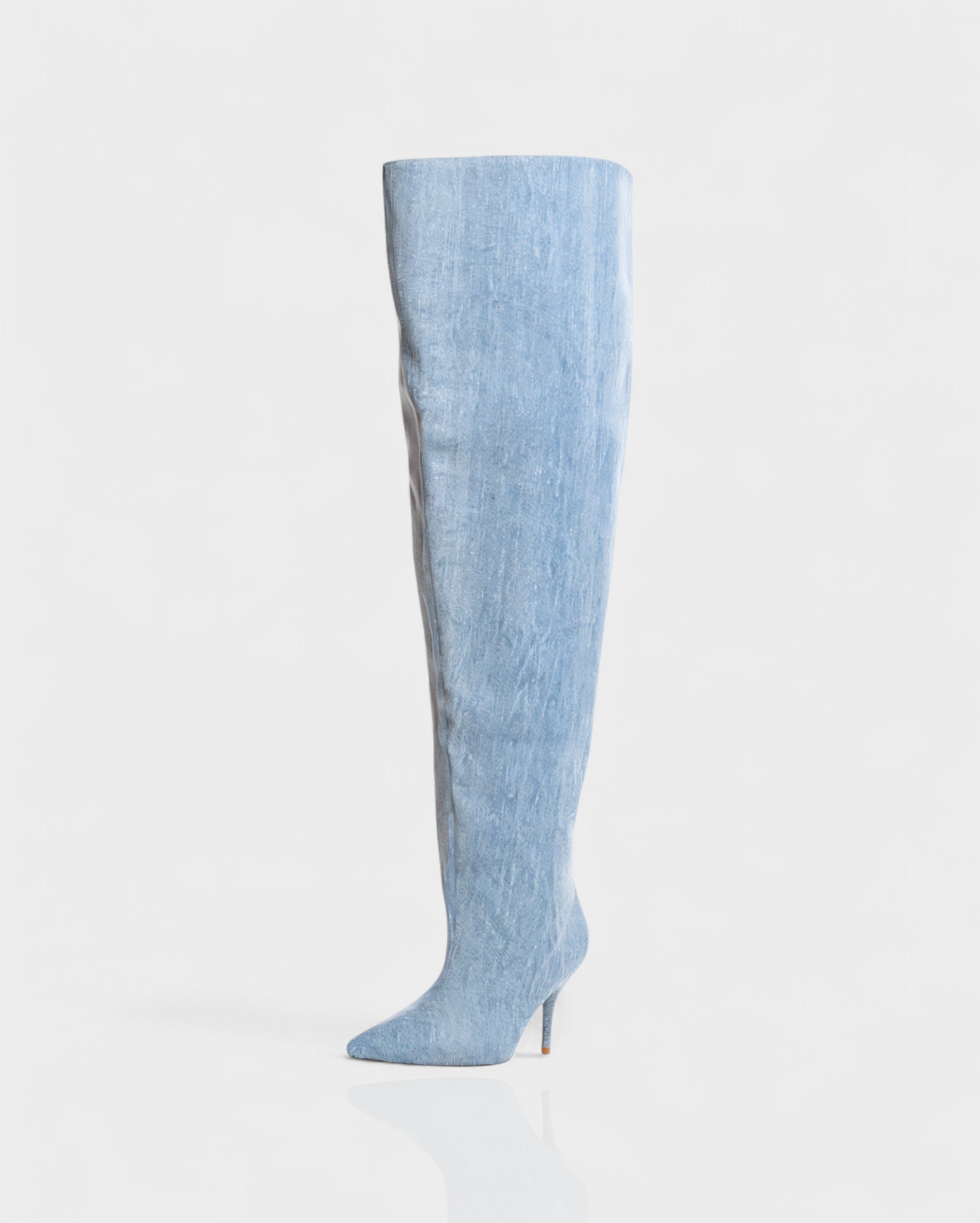 DAVIRA | Wide Calf Denim Stiletto Thigh-High Boots