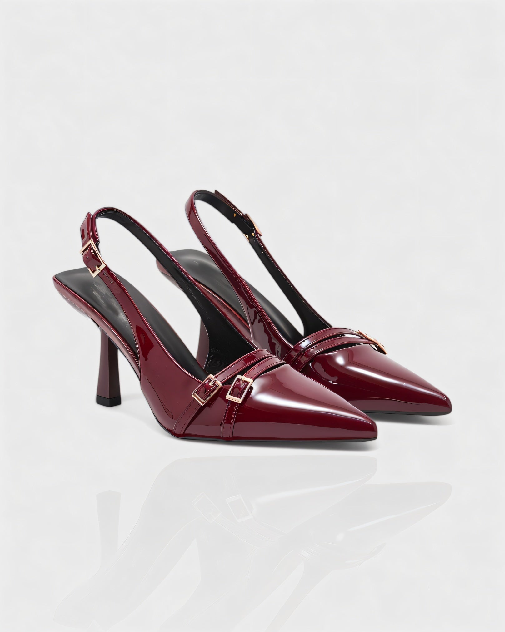 VALEN | Patent Buckle Slingback Heels