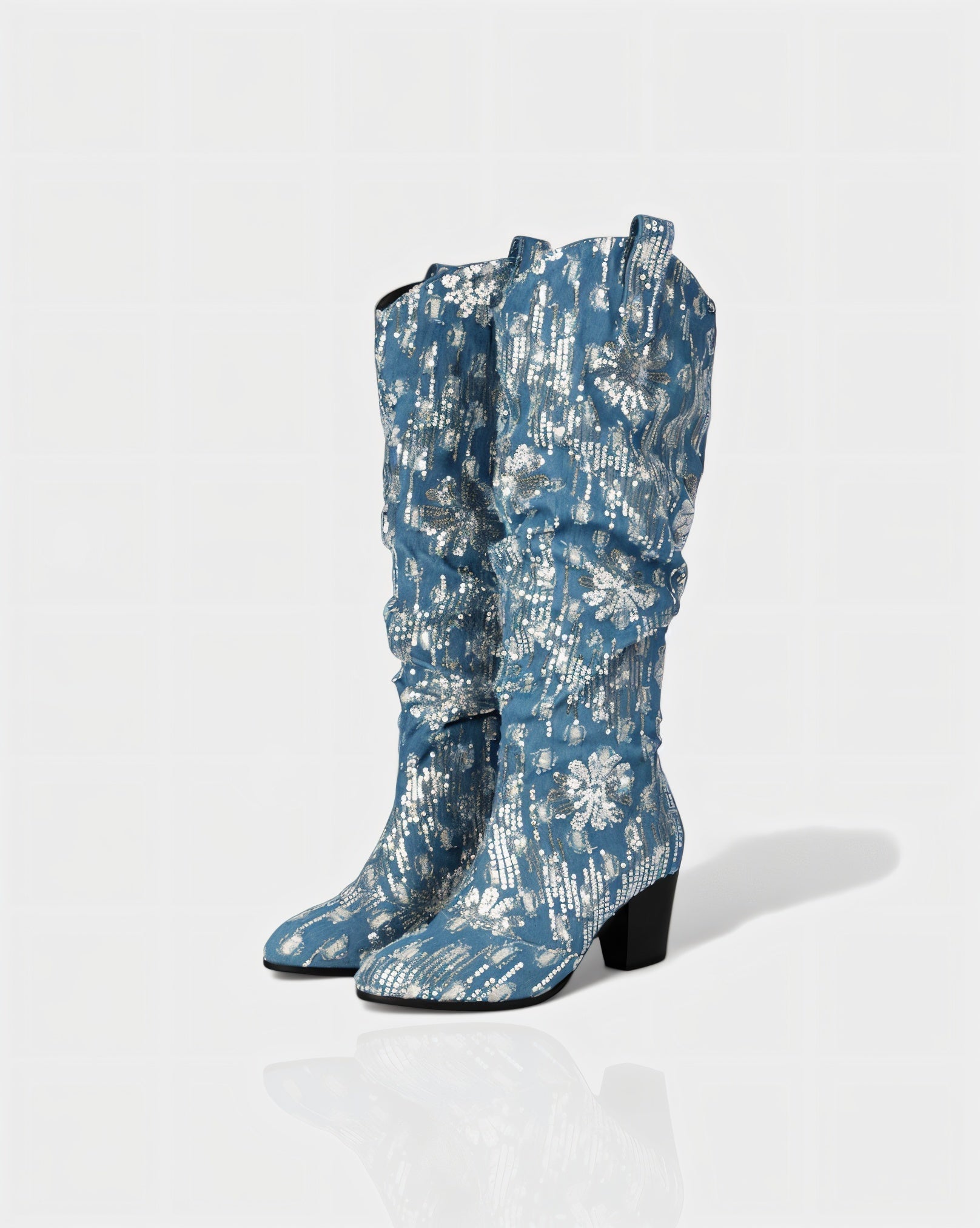 DIANNE | Sequin Floral Denim Cowboy Boots