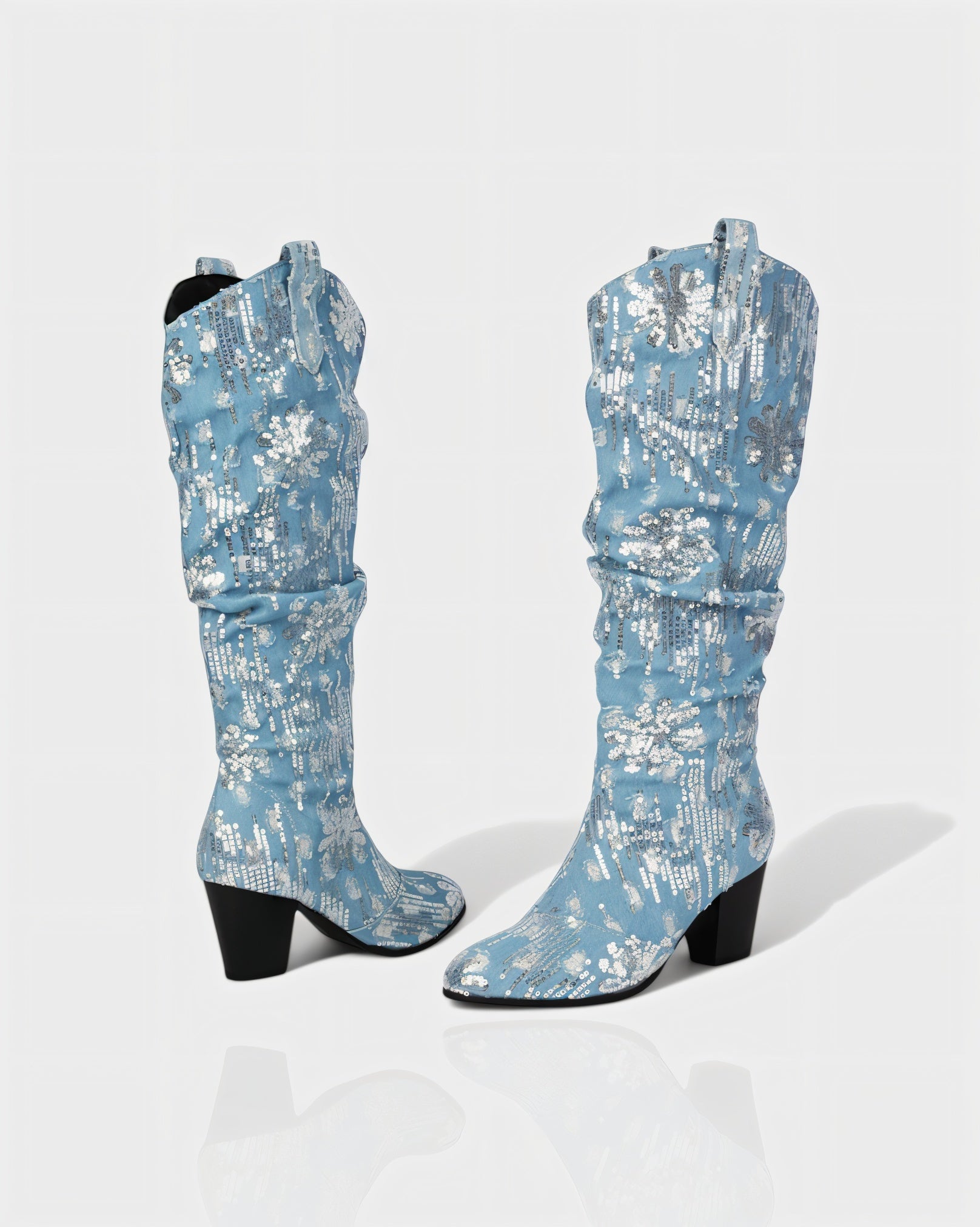 DIANNE | Sequin Floral Denim Cowboy Boots