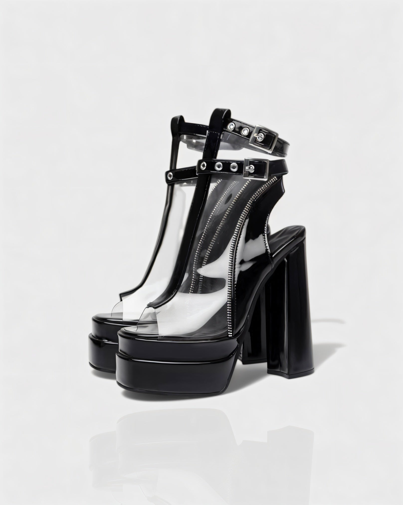 ELARYA | Peep Toe Heels with Clear Panels & Ankle Strap